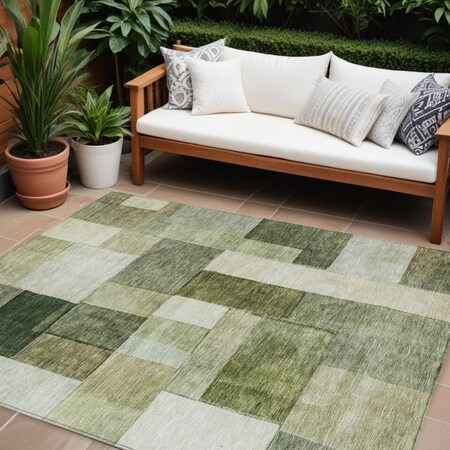 Homeroots 9' X 12' Sage And Fern Green Geometric Washable Indoor Outdoor Area Rug 605871