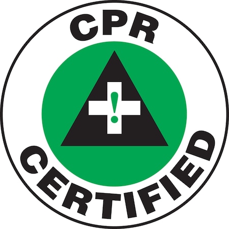 Accuform Hard Hat Sticker, 214 in Length, 214 in Width, CPR CERTIFIED Legend, Adhesive Vinyl LHTL115