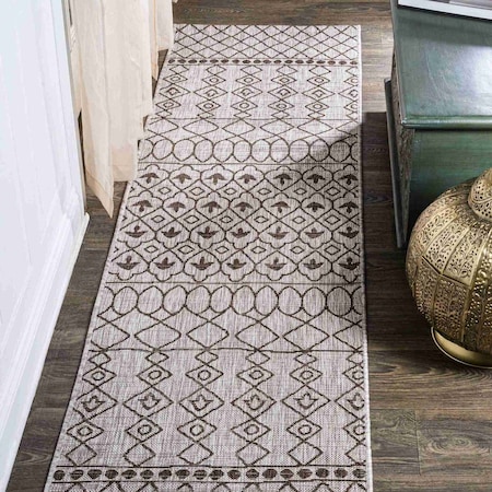 Jonathan Y Kafel Tribal Bohemian Beige/Brown 2 ft. x 10 ft. Indoor/Outdoor Runner Rug SMB130A-210