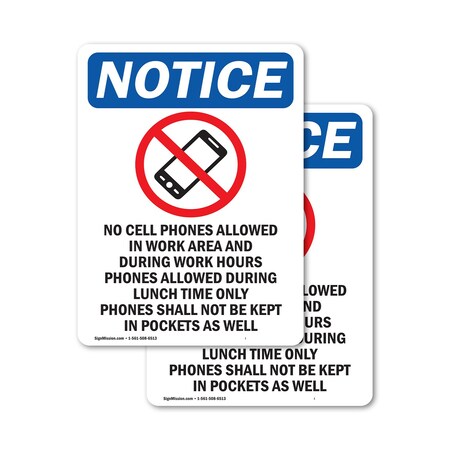 Signmission No Cell Phones Allowed Sign With Symbol, 7 in W x Rectangle, Vinyl Decal OS-2PACK-NS-D-710-V-14422