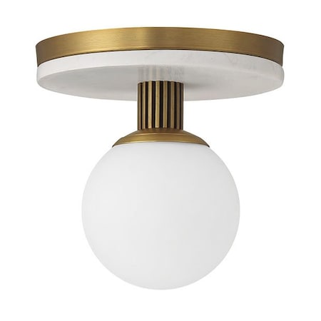 Euf Carnagie, Flush Mount, 8", Antique Brass, Opal Etched Glass 50187-010