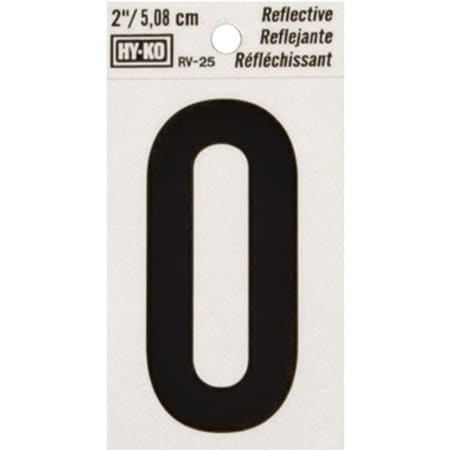 Hy-Ko Reflective Sign, Character: 0, 2 in H Character, Black Character, Silver Background, Vinyl RV-25/0