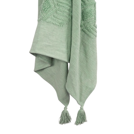 Homeroots 50" X 60" Green Cotton Woven Ikat Throw Blanket with Tassels 518842