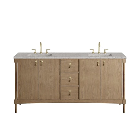 James Martin Vanities Kinnsden 72" Double Vanity, Weathered Oak w/ 3 CM Eternal Jasmine Pearl Silestone Top D680-V72-WTO-3EJP