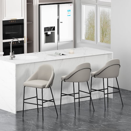 Manhattan Comfort Gracie Barstool in Stone and Black - Set of 3 3-BS022-BST