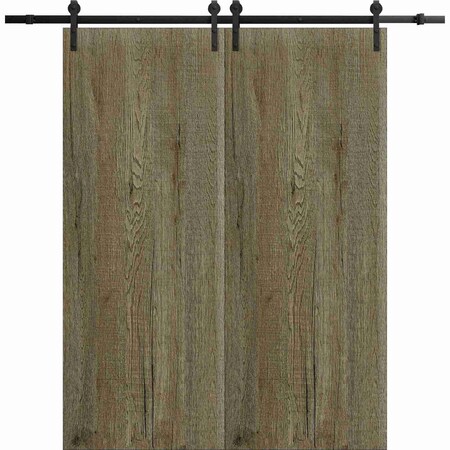 Sartodoors Modern Double Barn Door 72 x 84 inches, BASIC 3001 Antique Oak, 13FT Rail Track Set, Solid Panel BASIC3001DB-OANTI-7284