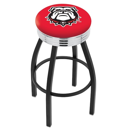 Holland Bar Stool Co 25" Blk Wrinkle Georgia "Bulldog" Swivel Bar Stool, Chrome Ring L8B3C25GA-Dog