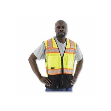 Majestic High Visibility Mesh Vest, X-Large, Yellow with Black Bottom, DOT Reflective Chainsaw Striping 472-75-3239/X1