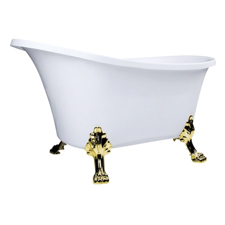 Kingston Brass 51" Acrylic Oval Double Slipper Clawfoot Tub, No Faucet Drillings, Glossy White/Polished Brass VTND512824WAC2