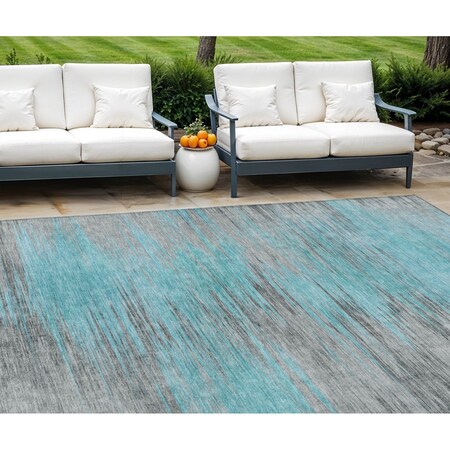 Homeroots 10' X 14' Teal Blue Charcoal And Gray Abstract Washable Indoor Outdoor Area Rug 587187