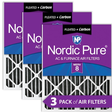 Nordic Pure 10x20x2 Plus Carbon Pleated Air Filter, High Capacity, MERV 8, 3 PK 10x20x2PM8C-3