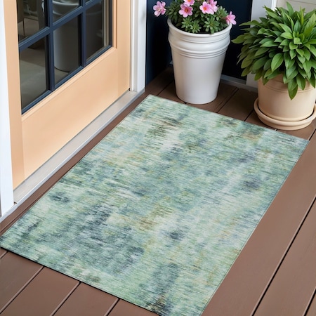 Homeroots 3' X 5' Teal Blue Green And Ivory Abstract Washable Indoor Outdoor Area Rug 587854