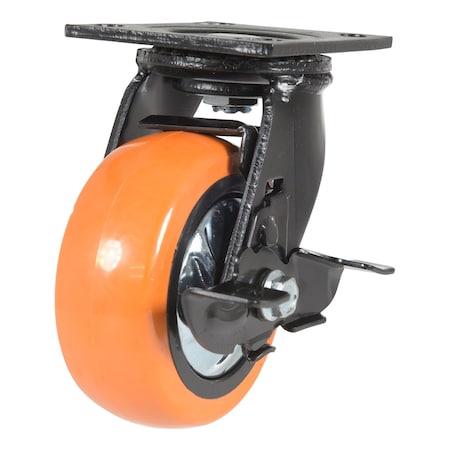 Vestil Polyurethane Swivel With Brake Caster 5 In. Diameter x 2 In. Width 639 lb Orange/Silver CST-E6-5X2PUP-SWB