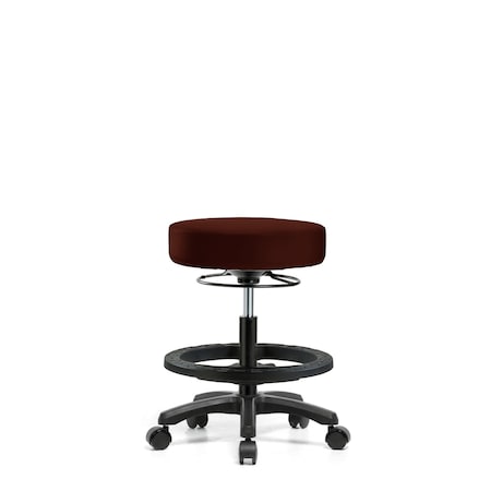 Blue Ridge Ergonomics Vinyl Mini-Stool - Medium Bench Height with Black Foot Ring & Casters in Burgundy Trailblazer Vinyl VMBMS-RG-BF-RC-8569