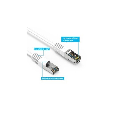 Cable Wholesale Shielded S/FTP Cat6 Ethernet Patch Cable, Snagless/Molded Boot, 26AWG, White, 1 foot 12X8-59101