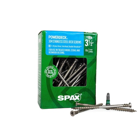 Spax #10 x 3-1/2 in Exterior 304 Stainless Steel Wood Deck Screws Powerdeck Trim Head T-Star Plus, 57PK 45705008403004