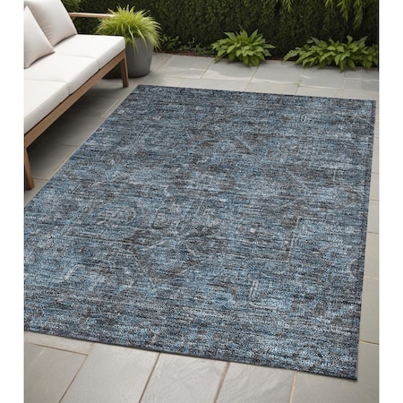 Homeroots 5' X 8' Navy and Black Oriental Washable Non Skid Indoor Outdoor Area Rug 563830