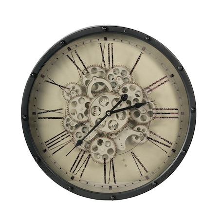 Homeroots 18" Black and Ivory Vintage Gear Industrial Wall Clock 401296