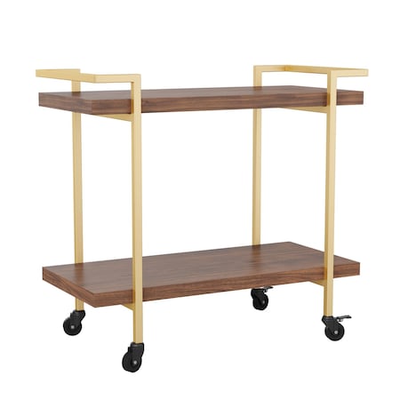 Martha Stewart Liam 2-Tier Walnut Mobile Wood Grain Office Storage and Printer Cart w/Polished Brass Frame NAN-JH-17107-BR-GLD-MS
