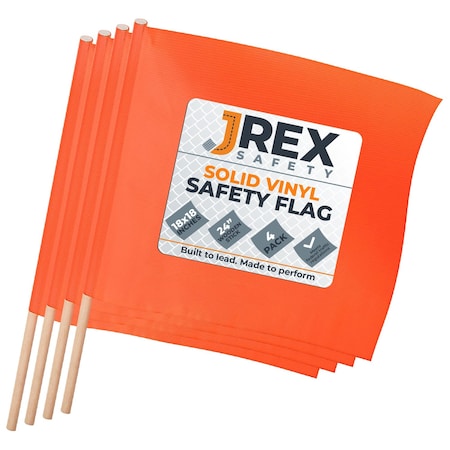 Jrex Safety 18 in x 18 in Orange Warning/Safety Flag with 24 in Wood Staff, 4PK WF24-JR-4PK