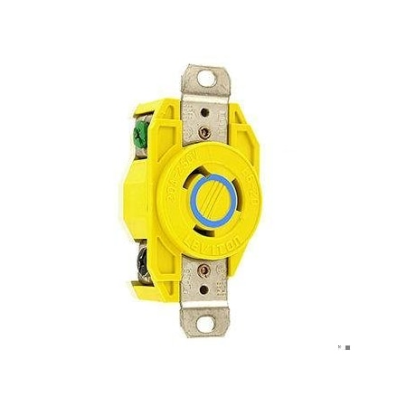 Leviton Flanged Locking Receptacle, L6-20R, 20 A, 250V AC, Single Phase, 2 Pole, Flush Mount, Yellow 23CM-20