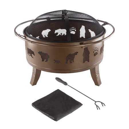 Pure Garden 5-Pc Fire Pit with Bear Cutouts, Gold 50-LG1202