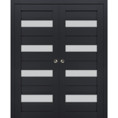 Sartodoors Sliding French Double Pocket Doors with Frosted Glass 72x96 (2* 36x96) Solid Core Modern Interior VEREGIO7455DP-ANT-7296