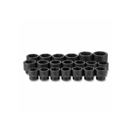 Grey Pneumatic Impact Socket Set, 1 in Dr, Metric, 6-point, 45 mm to 75 mm, 20-Pc STD Length 914-9020M