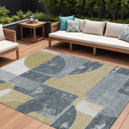 Homeroots 10' X 14' Gray And Gold Geometric Washable Indoor Outdoor Area Rug 617919