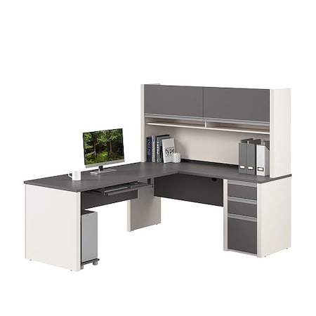 Bestar L Shaped Desk L-Shape Workstation, 82.9" D X 65.9" H, 71.1" W X Melamine, Slate/Sandstone 93859-59