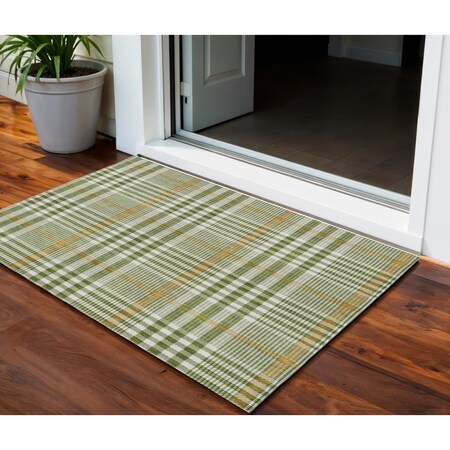 Homeroots 3' X 5' Olive Green Brown And Ivory Plaid Washable Indoor Outdoor Area Rug 601494