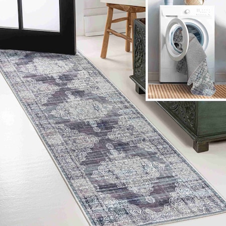 Jonathan Y Regis Bohemian Medallion Non-Slip Machine-Washable Purple/Cream 2 ft. x 8 ft. Runner Rug WSH107C-28