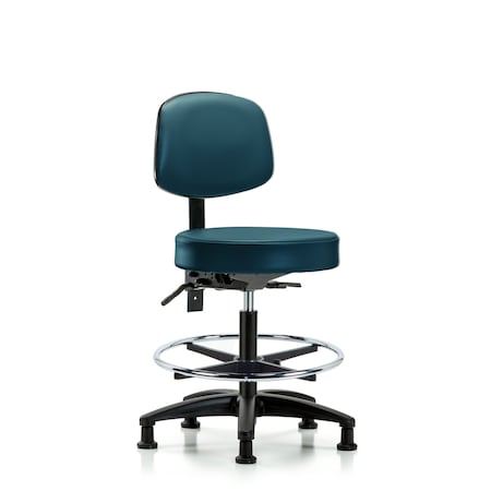 Blue Ridge Ergonomics Vinyl Stool, Back, Med Bench, Foot Ring, Glides, Royal BR-VMBST-RG-T0-CF-RG-8801