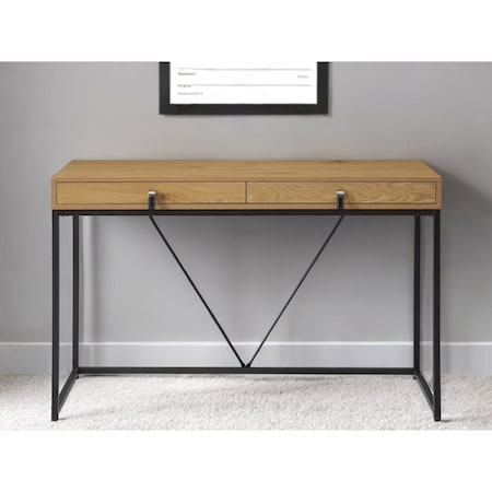 Homeroots 47" Natural and Black Writing Desk With Two Drawers 543778
