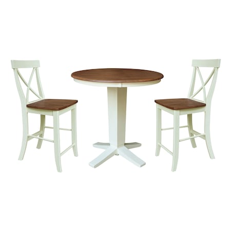 Whitewood Industries Rectangular Fixed Top Table W/ 2 Counter Height Stools, 36 in W, 35.9 in L, 36 in H, Parawood, 3 K79-36RT-23B-S6132-2