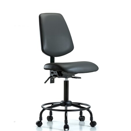 Blue Ridge Ergonomics Vinyl Chair, Med Bench, Round Tube Base, Med Back, Tilt, Casters, Carbon BR-VMBCH-MB-RT-T1-A0-RC-8823