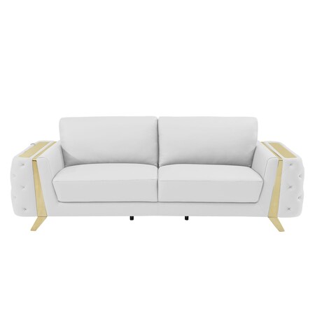 Homeroots 90" White Italian Leather Sofa With Gold Legs 491053