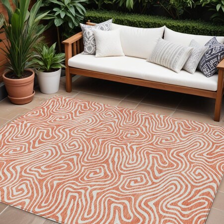 Homeroots 10' X 14' Salmon And Ivory Abstract Washable Indoor Outdoor Area Rug 599759