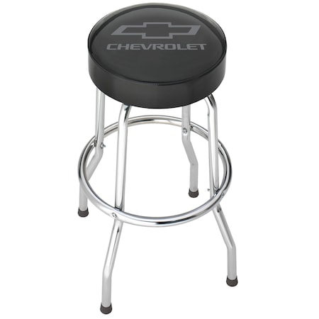 Plasticolor Round Black Vinyl Seat With Gray Chevy Logo NonSwivel 4 Steel Legs Without Back 004790R01