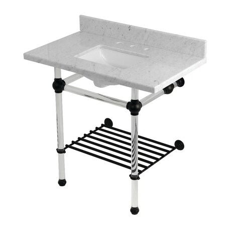 Kingston Brass 36-Inch Carrara Marble Console Sink with Acrylic Legs and Shelf, 8-Inch, 3-Hole KVPB36MASQB0