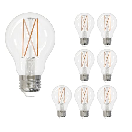 Bulbrite LED Filament 7 W Dimmable A19 Light Bulb with Clear Finish and E26 Base, 3000K, 800Lumens, 8PK 861621