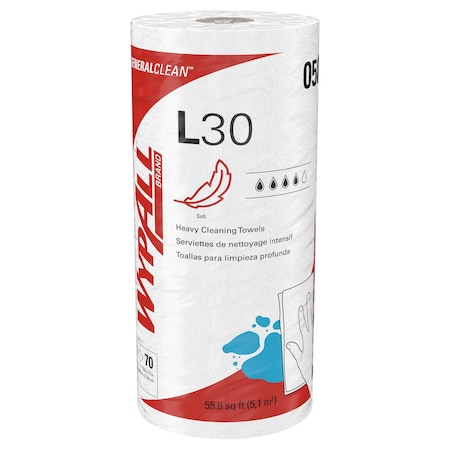 Wypall WypAll GeneralClean L30 Heavy Duty cleaning Towels 05843, Small Roll, Strong&Soft Towels, White, PK24 05843