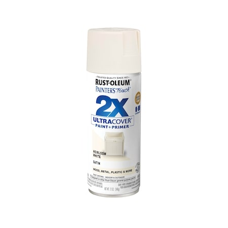 Rust-Oleum Spray Paint, Heirloom White, Satin, Solvent, 12 Oz 334071