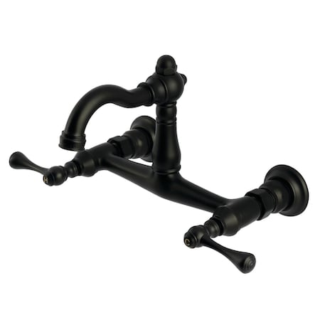 Kingston Brass Two-Handle Wall Mount Bridge Kitchen Faucet, Matte Black KS3250BL