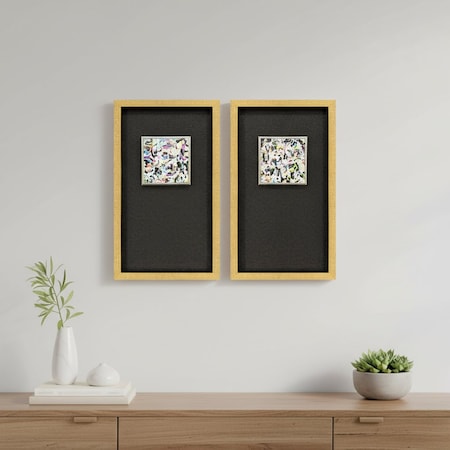 Homeroots Set Of Two Multi Color Modern Abstract Gold Framed Wall Art, 2PK 654008
