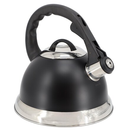 Mr. Coffee Clarefield 2.4 Quart Stainless Steel Whistling Tea Kettle in Black 143783.01