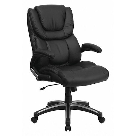 Flash Furniture Contemporary Chair Black High Back Exec Chair, Fixed Arms, 17-1/2" to 21" Height, Leather, Black BT-9896H-GG
