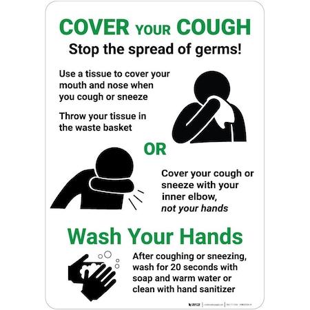 Creative Safety Supply Cover Your Cough, Stop the Spread of Germs, Wall Sign, 36in x 27in, Mounted To PVC Signboard WS53124-36