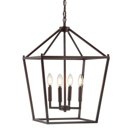 Jonathan Y Pagoda 16" 4-Light Classic Traditional Metal Cage Lantern LED Pendant, Oil Rubbed Bronze JYL7437A
