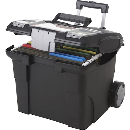 Storex File Box, Plastic, 15 in W, 16 7/8 in D, 14 1/4 in H, Locking Latch Lid Closure, Black STX61507U01C